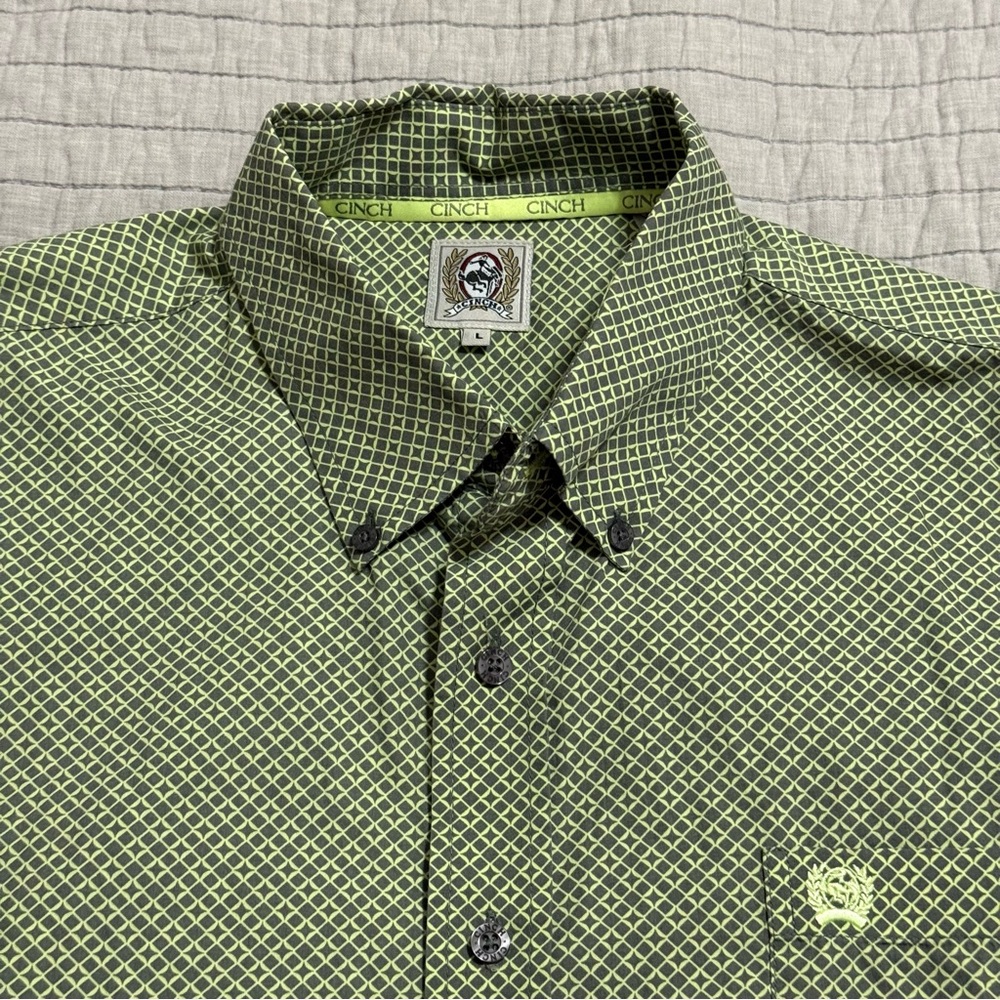 Cinch Men's Green Western LS Button Down Shirt Size Large